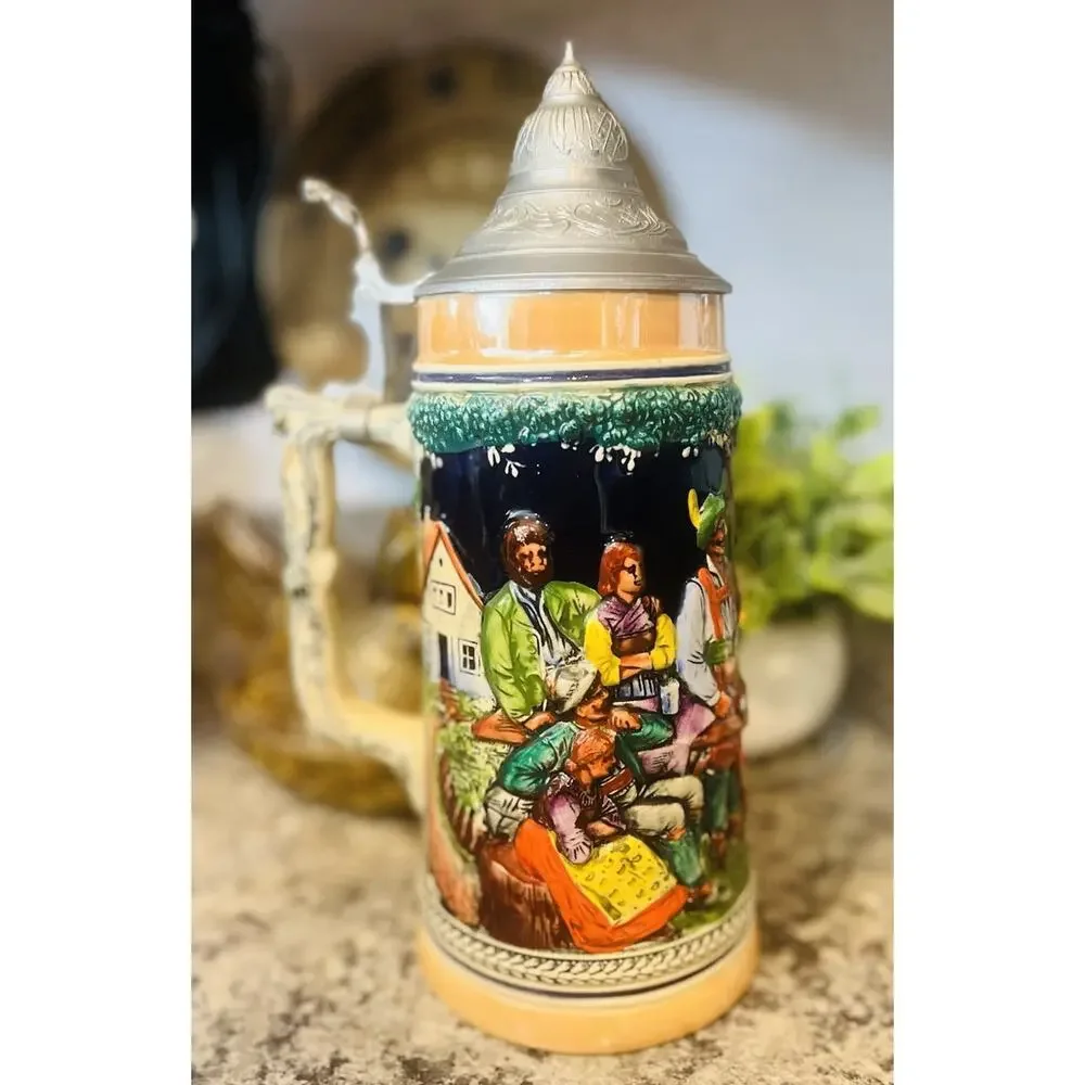 Gerz Dance of the Mountain Tanz Auf Der Alm Lidded Beer Stein 10.5” Hand Painted